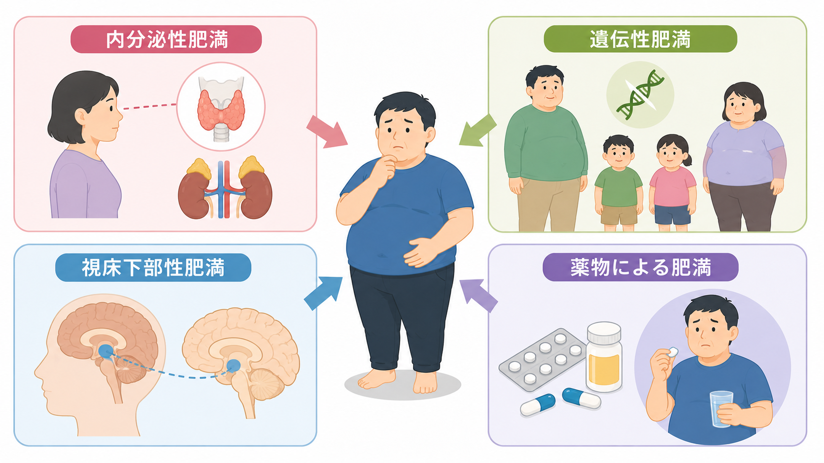 肥満の原因を示す教育インフォグラフィック