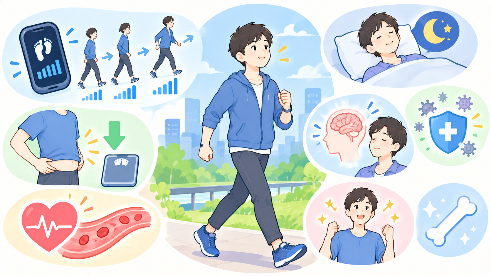歩数で広がる健康効果インフォグラフィック