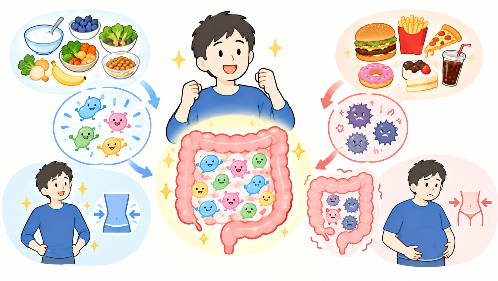 腸内環境と食生活の健康比較インフォグラフィック