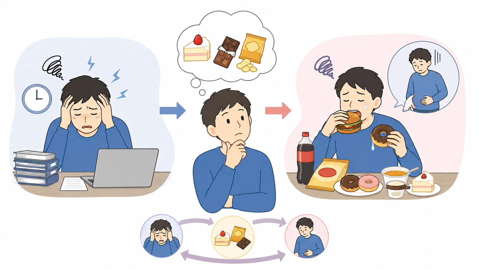 ストレスと過食の悪循環インフォグラフィック