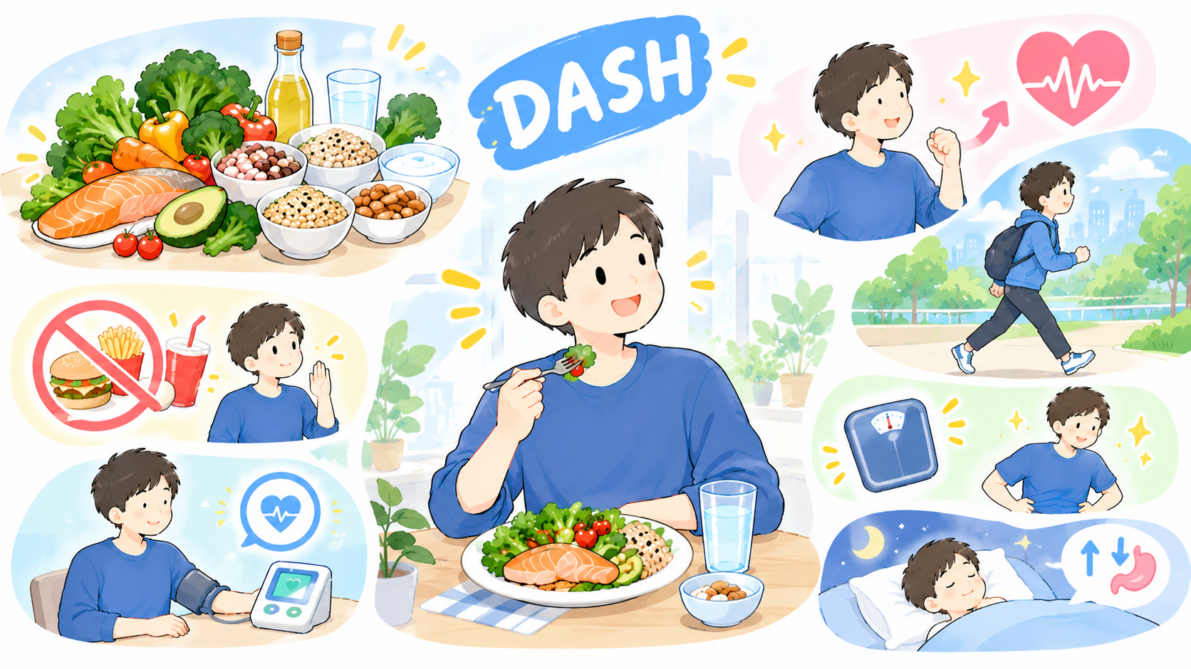 健康的なDASHライフスタイル図解